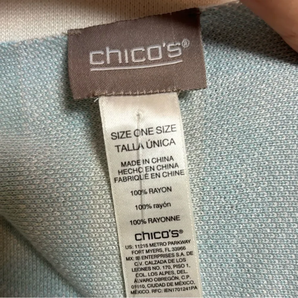 Chico's Fall Winter Scarf Ivory and Ice Blue Pattern 100% Rayon cozy soft NEW